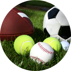  football, soccer ball, tennis balls, golf ball and softball